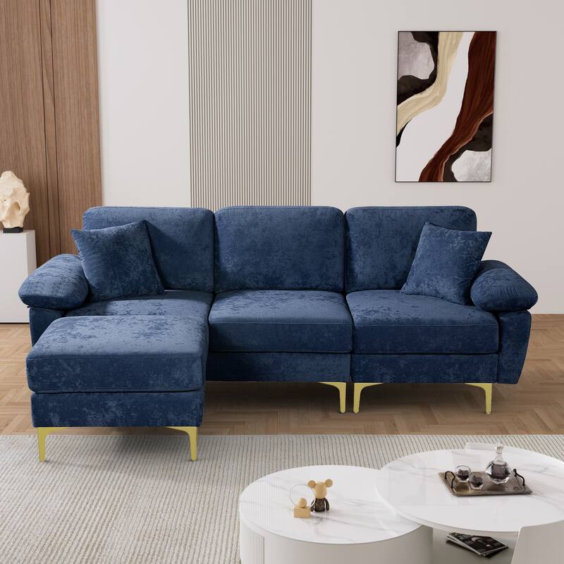 Ouyessir 2-Pieces Upholstered Velvet Sectional Sofa with 2 Pillows & Ottoman