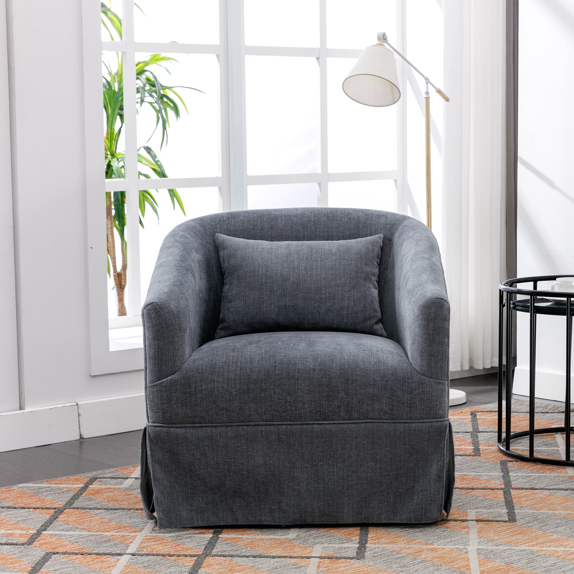 Simple 360 Degree Swivel Cuddle Barrel Accent Armchair Linen Blend