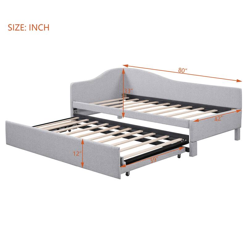 Twin Size Upholstered L-Shaped Upholstered Daybed with Pop Up Trundle for Home Office