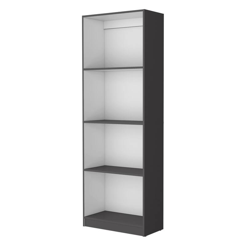 HomeRoots 71" Gray And White Wood Four Tier Bookcase