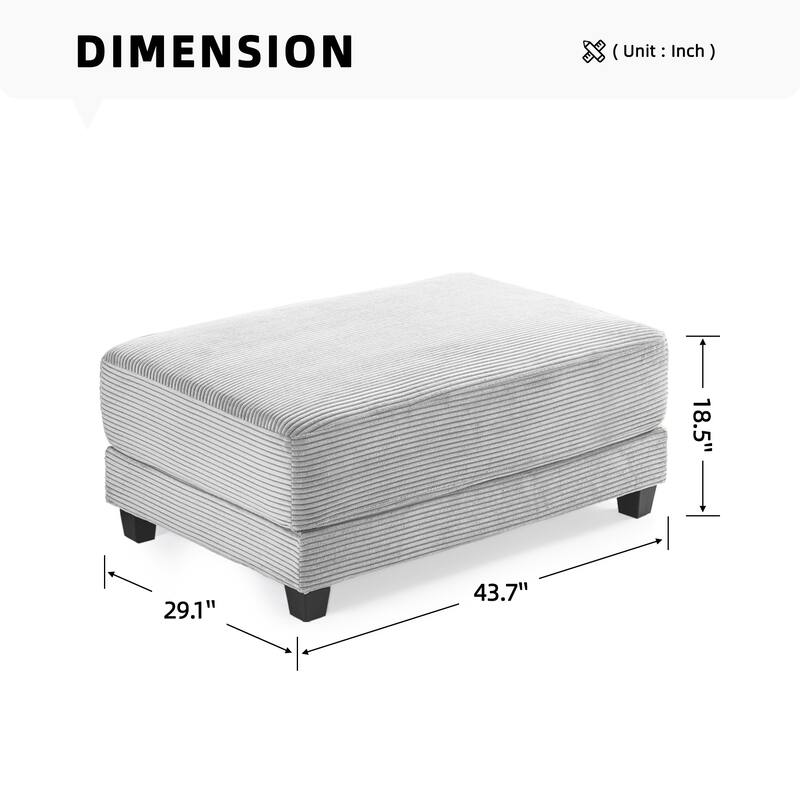 Oversized Corduroy Upholstered Sofa with a Removable Ottoman & 4 Pillows