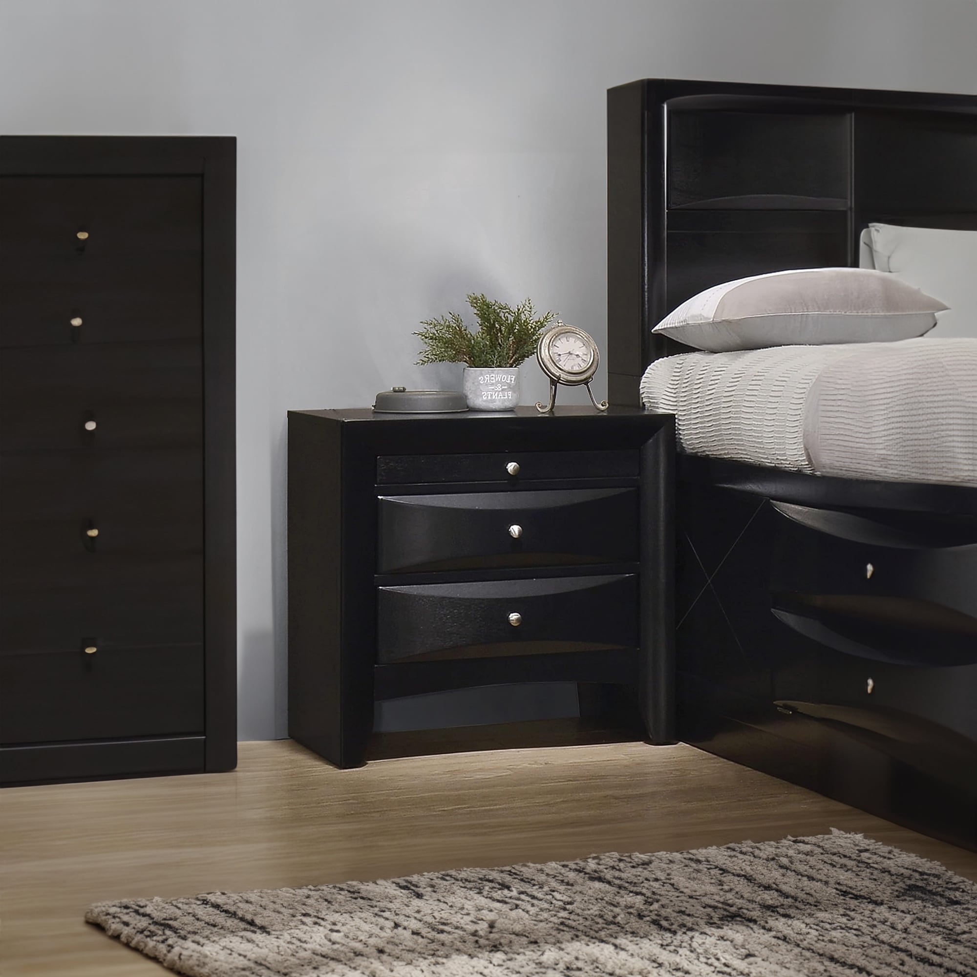Wooden 2 Drawer Nightstand with tray, Black
