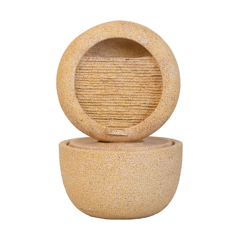21.7x21.7x34.3" Cement Round Water Fountain with Light and Pump - Floor
