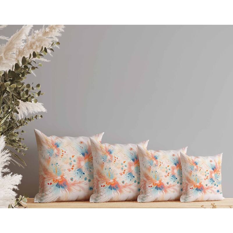Vibrant Brushstrokes Indoor/Outdoor Reversible Throw Pillow Pink and Orange