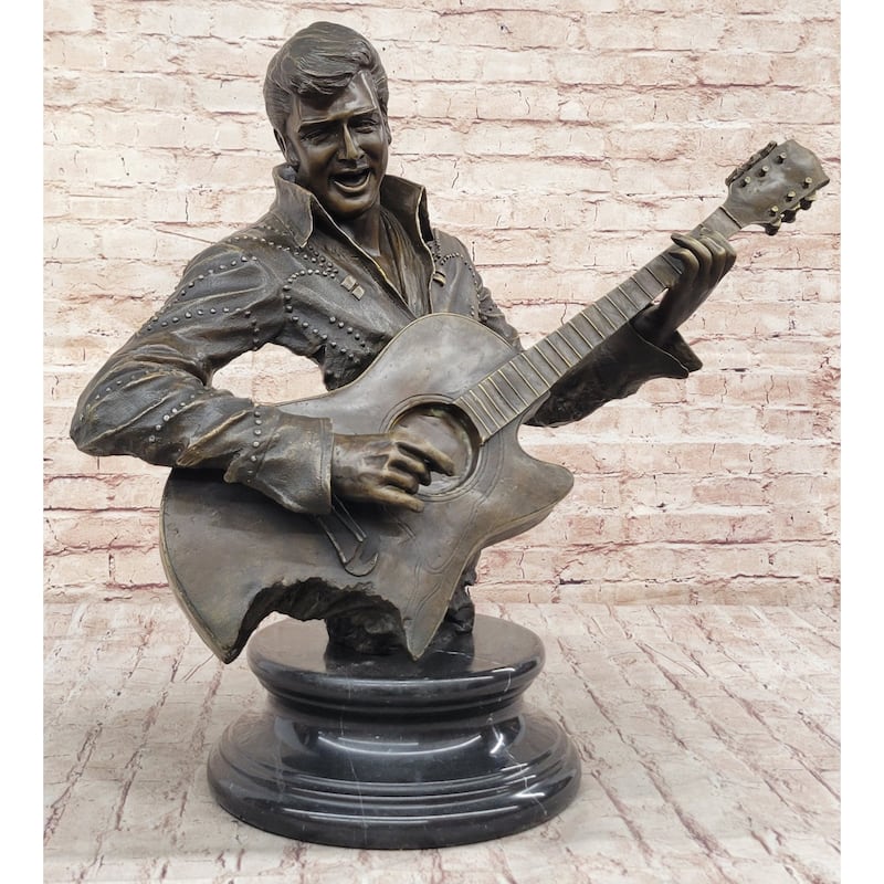 Elvis Presley Playing Guitar Bronze Bust Statue Sculpture Signed Original 24 Inches X 26 Inches