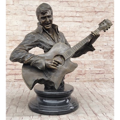 Elvis Presley Playing Guitar Bronze Bust Statue Sculpture Signed Original 24 Inches X 26 Inches