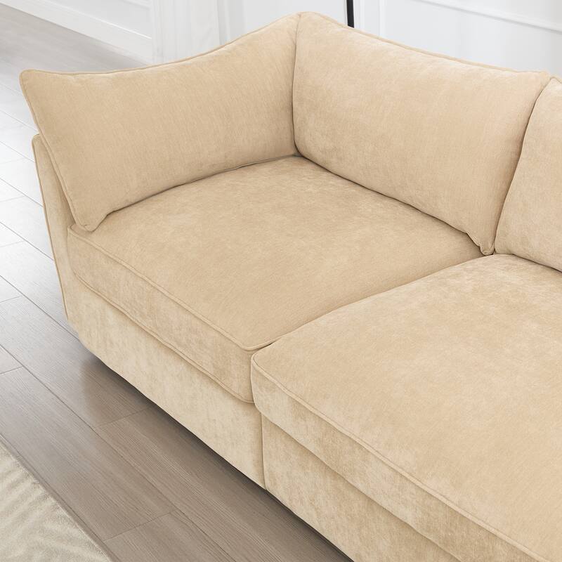 Modern Chenille Sectional Sofa Couch with Hidden Storage & 2 Ottoman