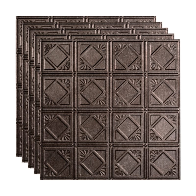 FASÄDE Traditional Style 4 Decorative Vinyl 2ft x 2ft Lay in Ceiling Panel in Smoked Pewter (5 Pack) - 5 Pack - Smoked Pewter