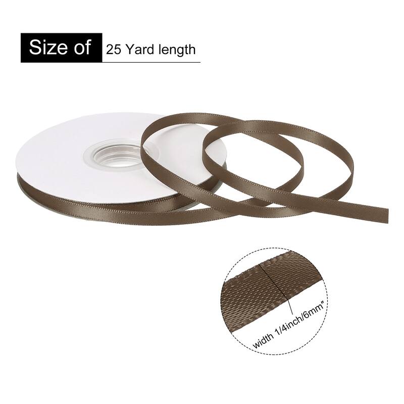 Double Faced Solid Satin Ribbon Polyester Fabric Roll for Gift Party - Brown - 1/4" x 25 Yard