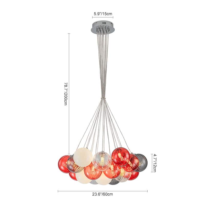 23.6''W Chrome Modern Hand Blown Colored Glass Balls Chandelier