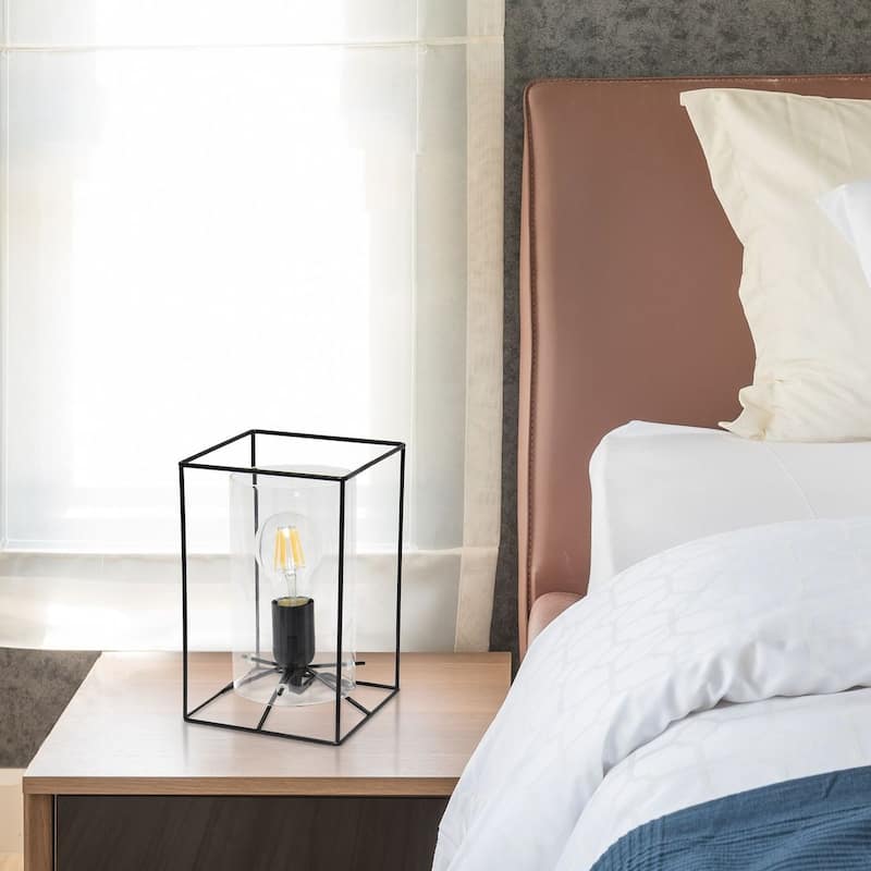 Lalia Home Framed Table Lamp with Clear Cylinder Glass Shade