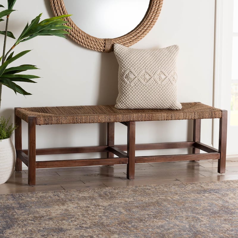 Liza Bohemian Natural Seagrass and Wood Accent Bench
