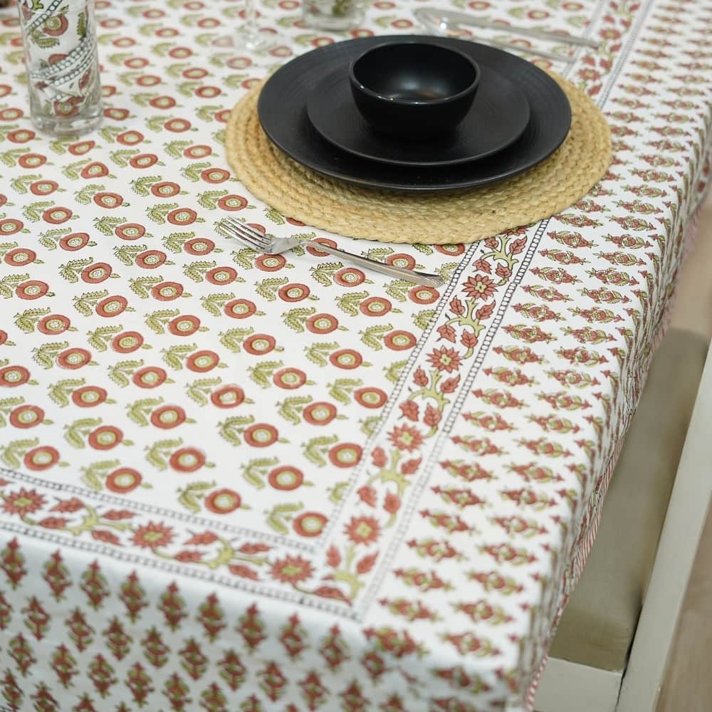 Fabdivine Handmade Block Print Cotton Table Cover Farmhouse Dining Kitchen Decor Gift
