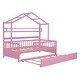 preview thumbnail 35 of 40, Wooden Twin Size House Bed with Trundle,Kids Bed with Shelf, Gray