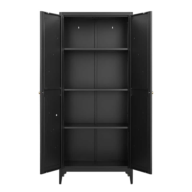 2 Doors Metal Storage Cabinet Kitchen Pantry Cabinet With Adjustable Shelves Tall Steel Cabinet Locker