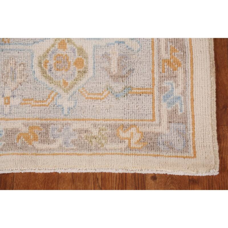 Ivory Oushak Vegetable Dye Turkish Area Rug Handmade Wool Carpet - 6'3"x 9'0"