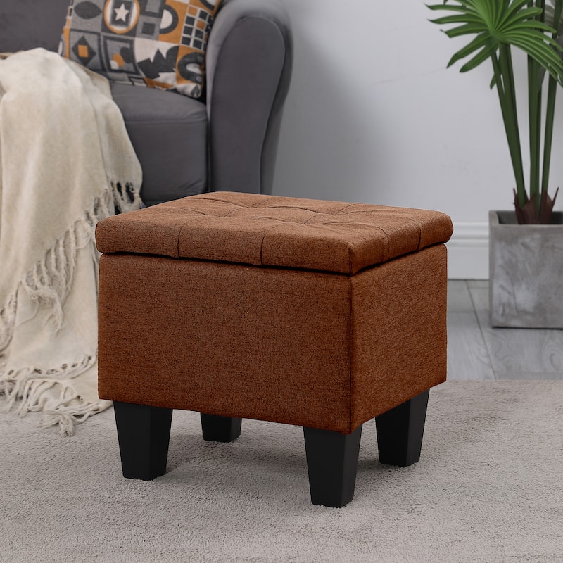 Tufted Fabric Storage Ottoman Bench, Ottoman Linen Bench - Set of 3