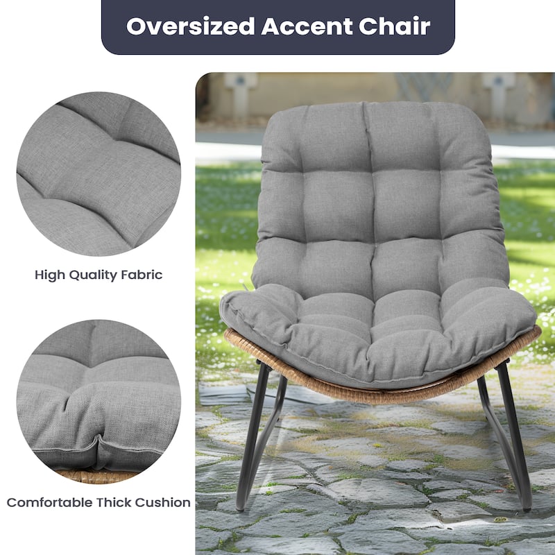 2-Piece Papasan PE Rattan Chair with Cushion For Indoor Outdoor
