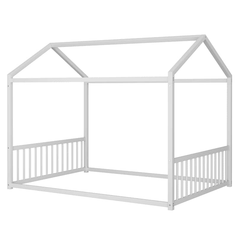 Montessori Metal House Bed with End Guardrails by Harper&Bright Designs