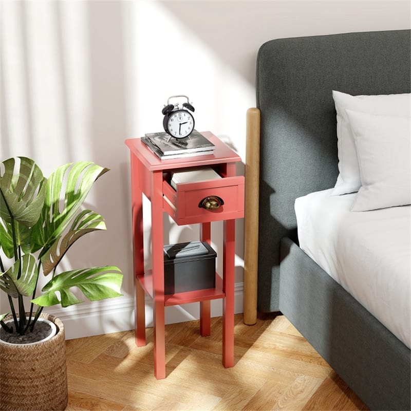 Lightweight and Stylish Bedroom Side Table with Storage Drawer and Bottom Shelf Ideal for Small Spaces