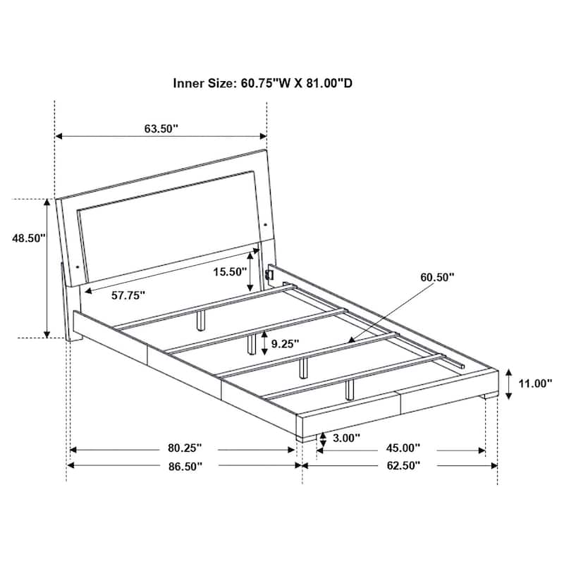 Queen Size Wood Panel Bed with LED Lighting and Slatted Design
