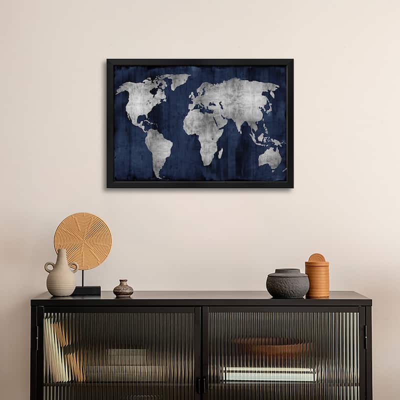 The World - Silver On Blue Premium Framed Poster by Russell Brennan