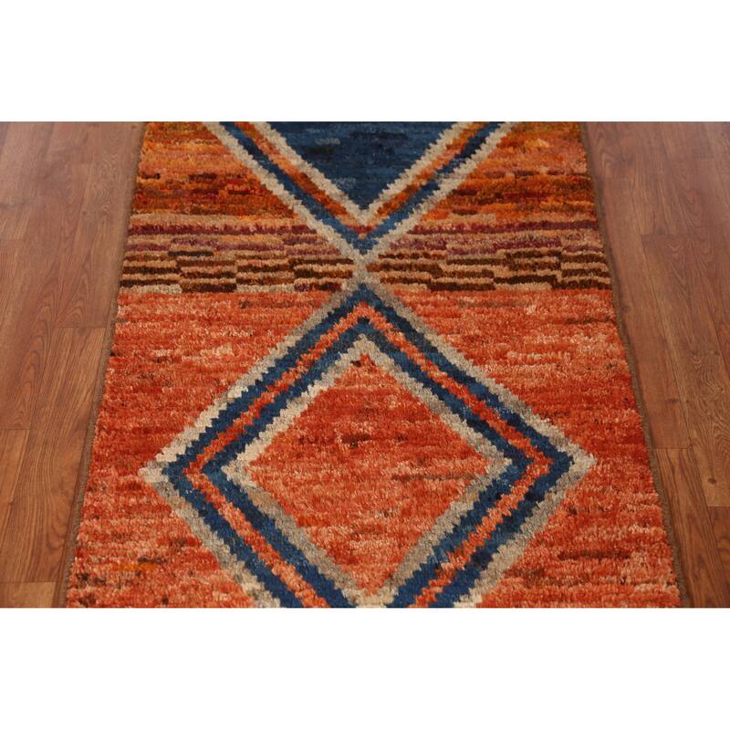 Orange Moroccan Runner Rug Handmade Tribal Oriental Wool Carpet - 2'9" x 9'10"