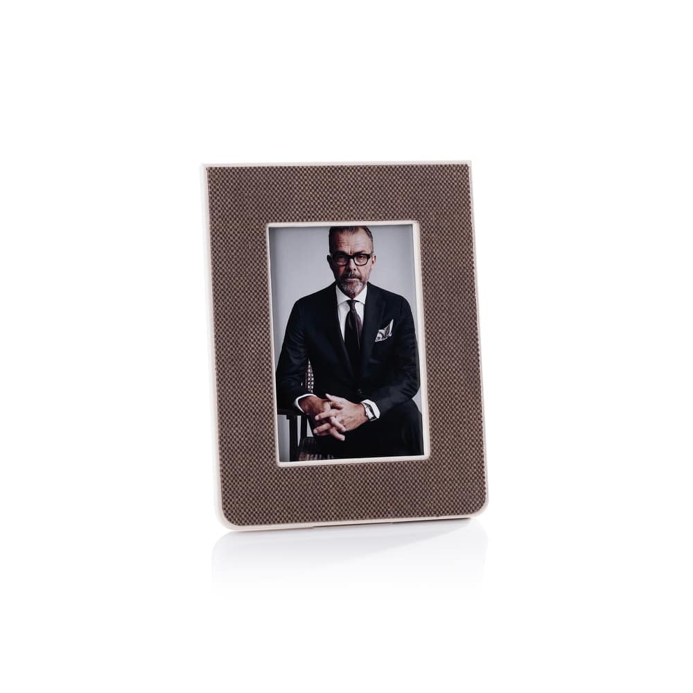 Raffia Over Nappa Cream Leather Photo Frame