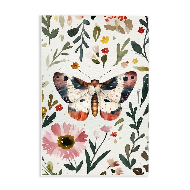 Stupell Moth & Organic Flowers Wall Plaque Art Design By The Dutch Lady - 13 x 19