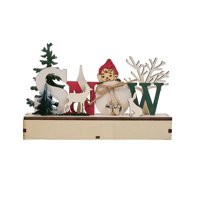 Little Red Riding Hood Wooden Snow Christmas Tabletop Decor - 1.96'' H X 10.23'' W X 5.9'' D