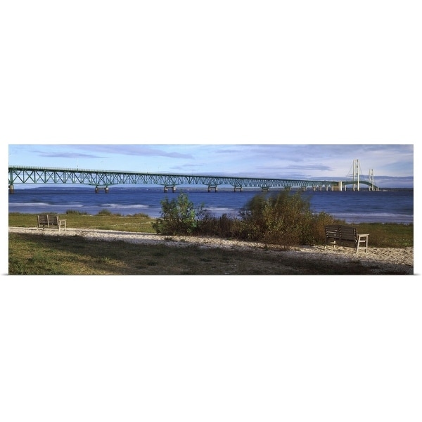 "Suspension bridge across a strait, Mackinac Bridge, Mackinaw City, Michigan," Poster Print