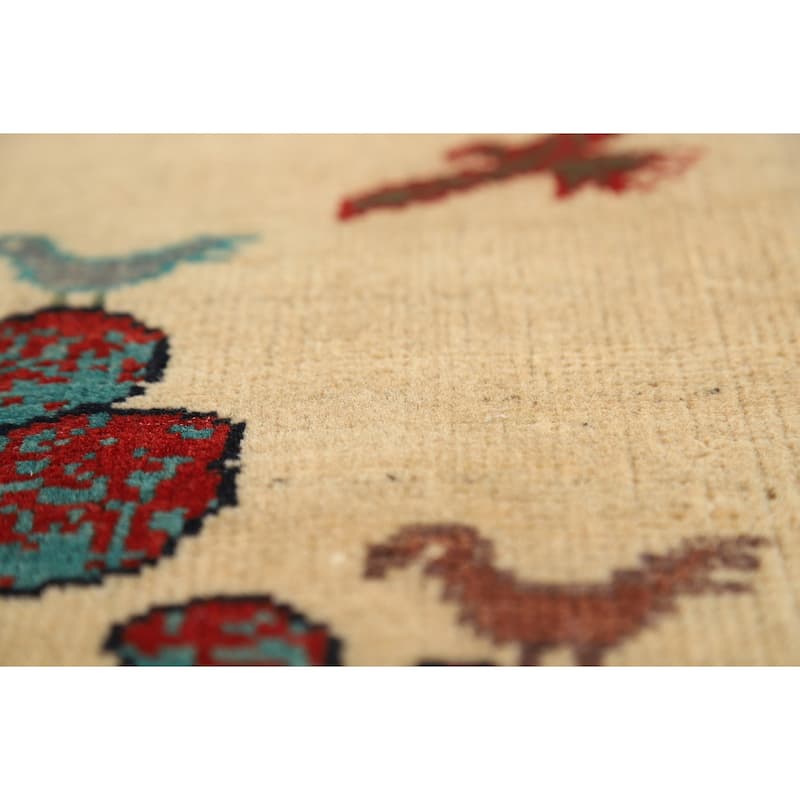 Animals Design Kazak Foyer Rug Handmade Traditional Beige Wool Carpet - 2'0" x 3'0"