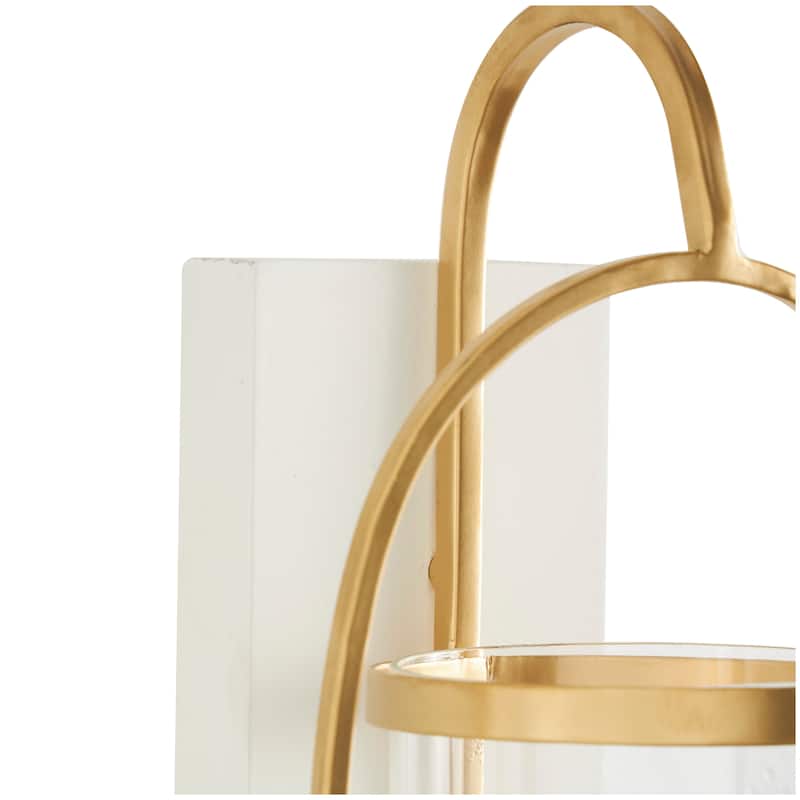 Metal Oval Wall Sconce with White Wood Backing - Gold - Roche River Decor - 6"W x 7"L x 20"H