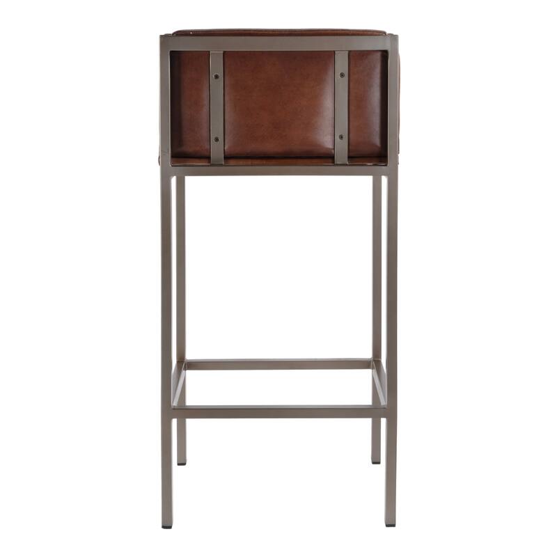 Dennis 31 in. Seat Height Leather and Iron Accent Stool with Low Back