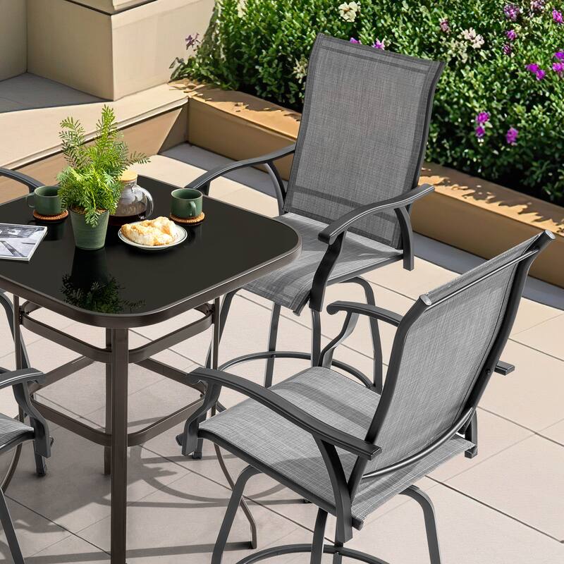 Outdoor 5-Piece Textilene Bar Set, Swivel Bar Stools and Bar Table