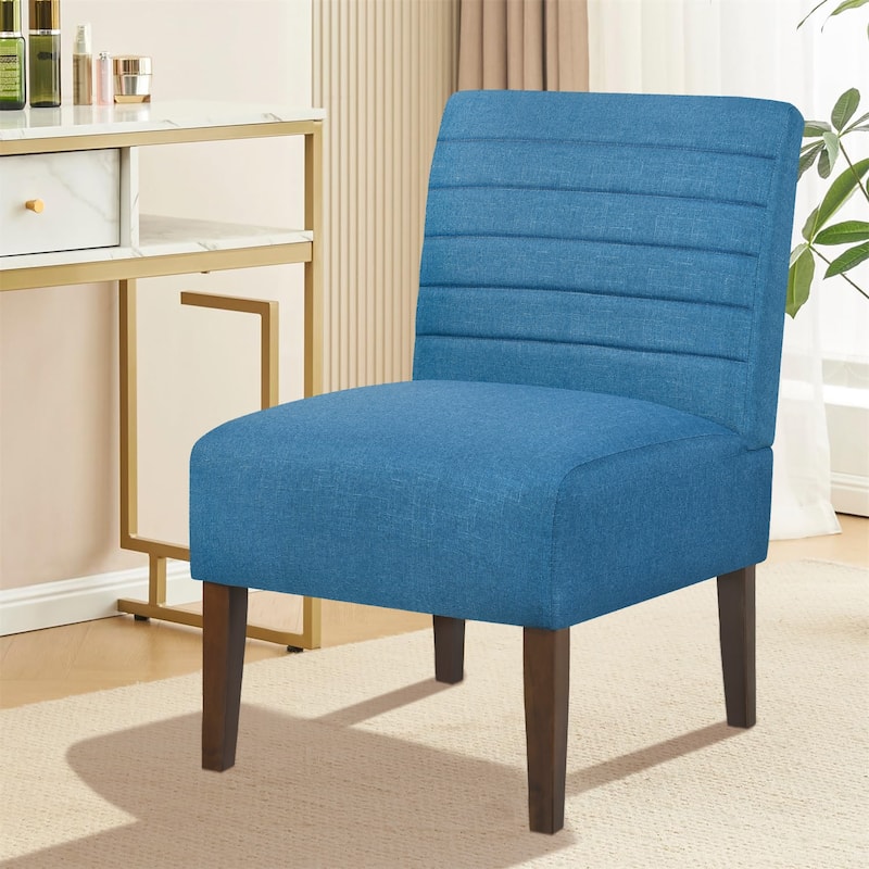 Blue Modern Armless Accent Chair - Tufted Upholstery, Wood Legs, Horizontal Back, Multi-Scene Fabric Side Chair
