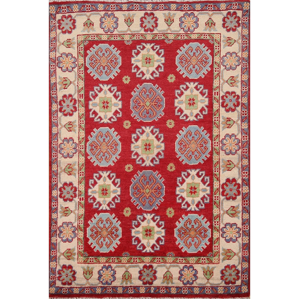 Red Kazak Accent Rug Handmade Wool Carpet - 2'10" x 4'2"
