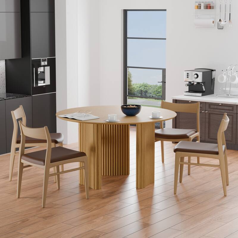Dovelina 46" Modern Round Dining Table with Artistic Fluted Base & Safe Rounded Edges for Family