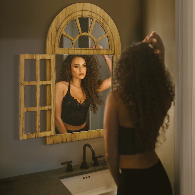 Arched Wood Framed Windowpane Accent Mirror Wall Mirror