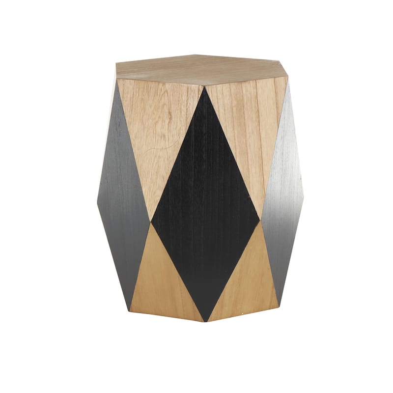 Wood Geometric Diamond Accent Table with Black Accents - Brown - Roche River Decor