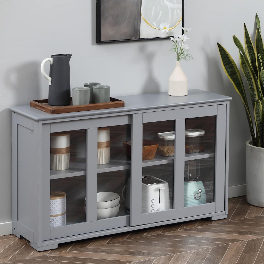 HOMCOM Modern Kitchen Sideboard, Stackable Storage Cabinet, Sliding Glass Door Console, Cupboard Serving Buffet for Kitchen