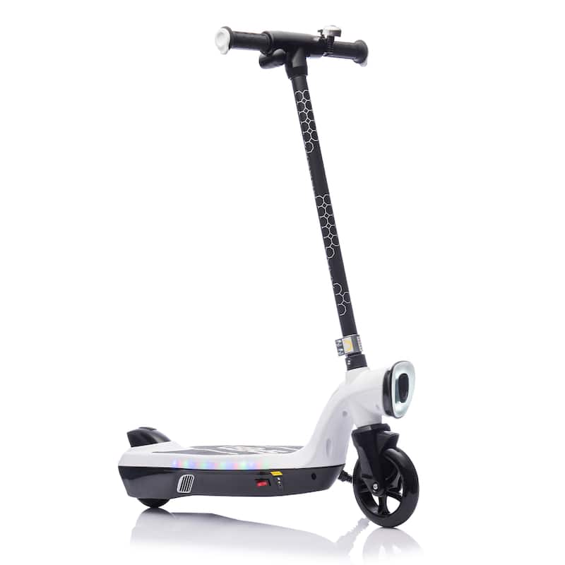 Kids Ride On Electric Scooter With Kickstand,Scooter Bell,Wider Pedal,Non-Slip Handle,Colorful LED Lights,For Kids 6+.