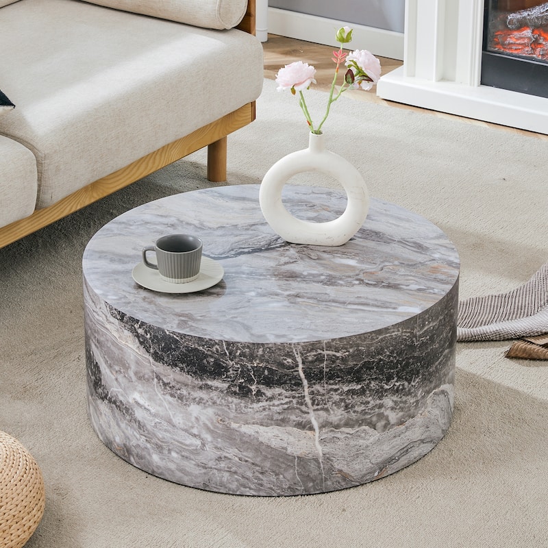 Roomfitters Cylindrical MDF Coffee Table with Deep Walnut Finish, 27.5"x12" Modern Minimalist Accent Table