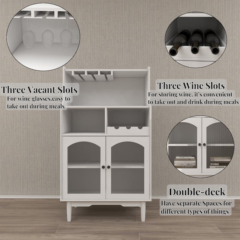 Modern Wine Cabinet with Glass Doors, Removable Wine Rack and Wine Glass Rack