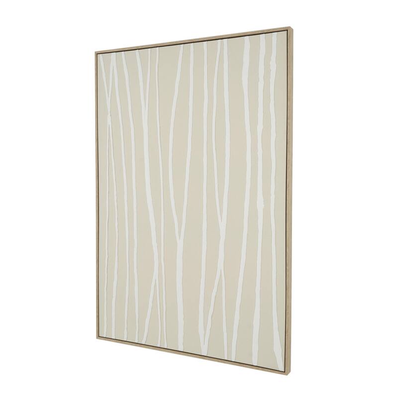 Wooden Abstract Vertical Line Living Room Framed Wall Art with Brown Wooden Frame - Beige - Roche River Decor