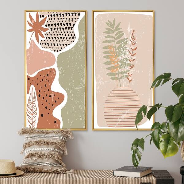 Designart "Creative Aesthetics Vintage Leaves I" Floral Framed Art Set