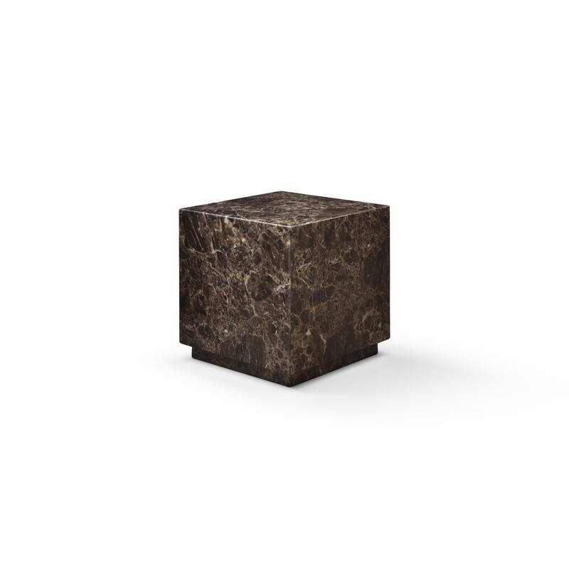 HomeRoots 20" Brown Marble Square Block End Table - 20.00 in. x 20.00 in. x 20.00 in.