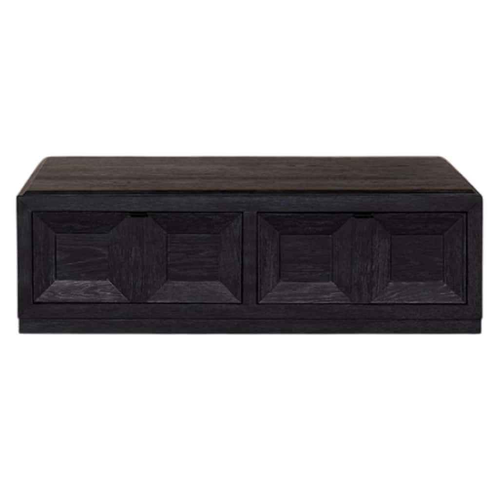 Kizie Coffee Table, Drawers, Caster Wheels, Black Rubberwood, 54 Inch
