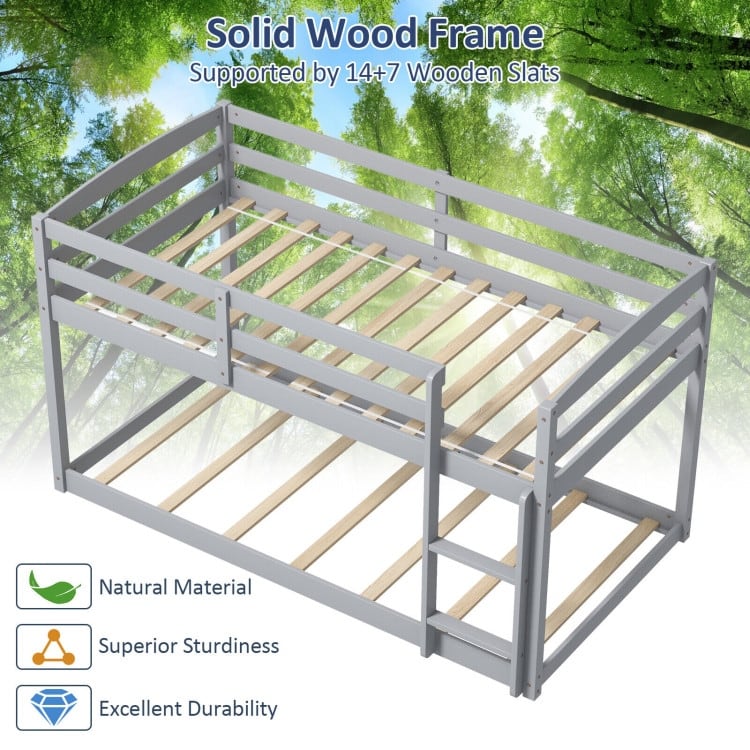 Modern Twin Size Bunk Bed with Ladder and Safety Guardrails