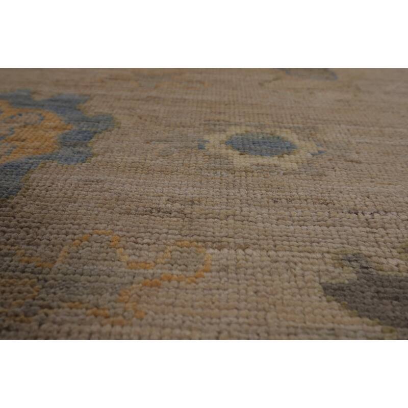 Beige Vegetable Dye Oushak Turkish Area Rug Hand-Knotted Wool Carpet - 9'4"x 11'10"